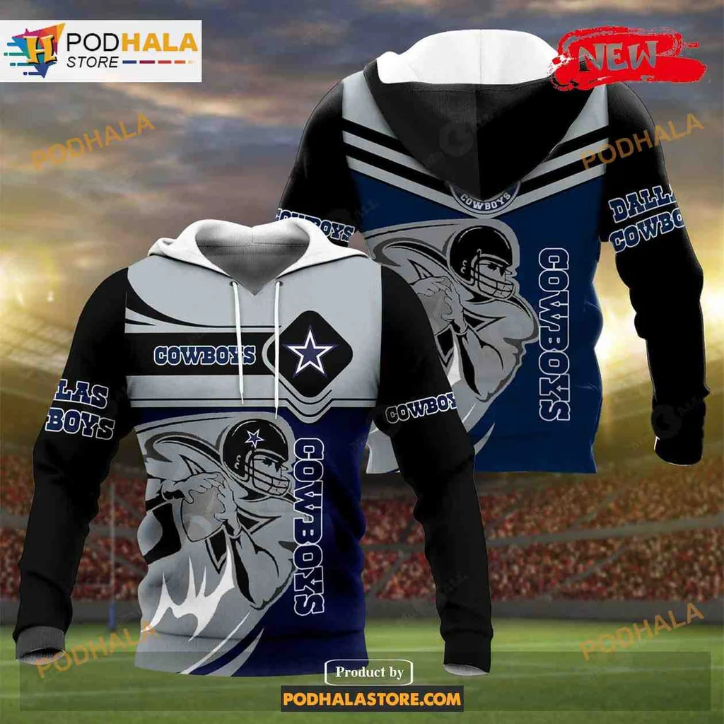 Dynamic Dallas Cowboys Football Player 3d Hoodie Featuring Bold Team Colors