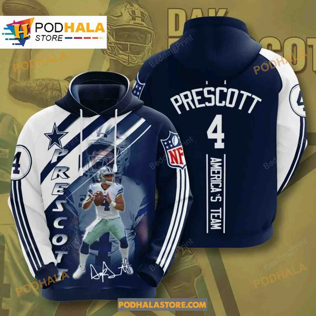 Dynamic Dallas Cowboys Quarterback 3d Hoodie Featuring Dak Prescott