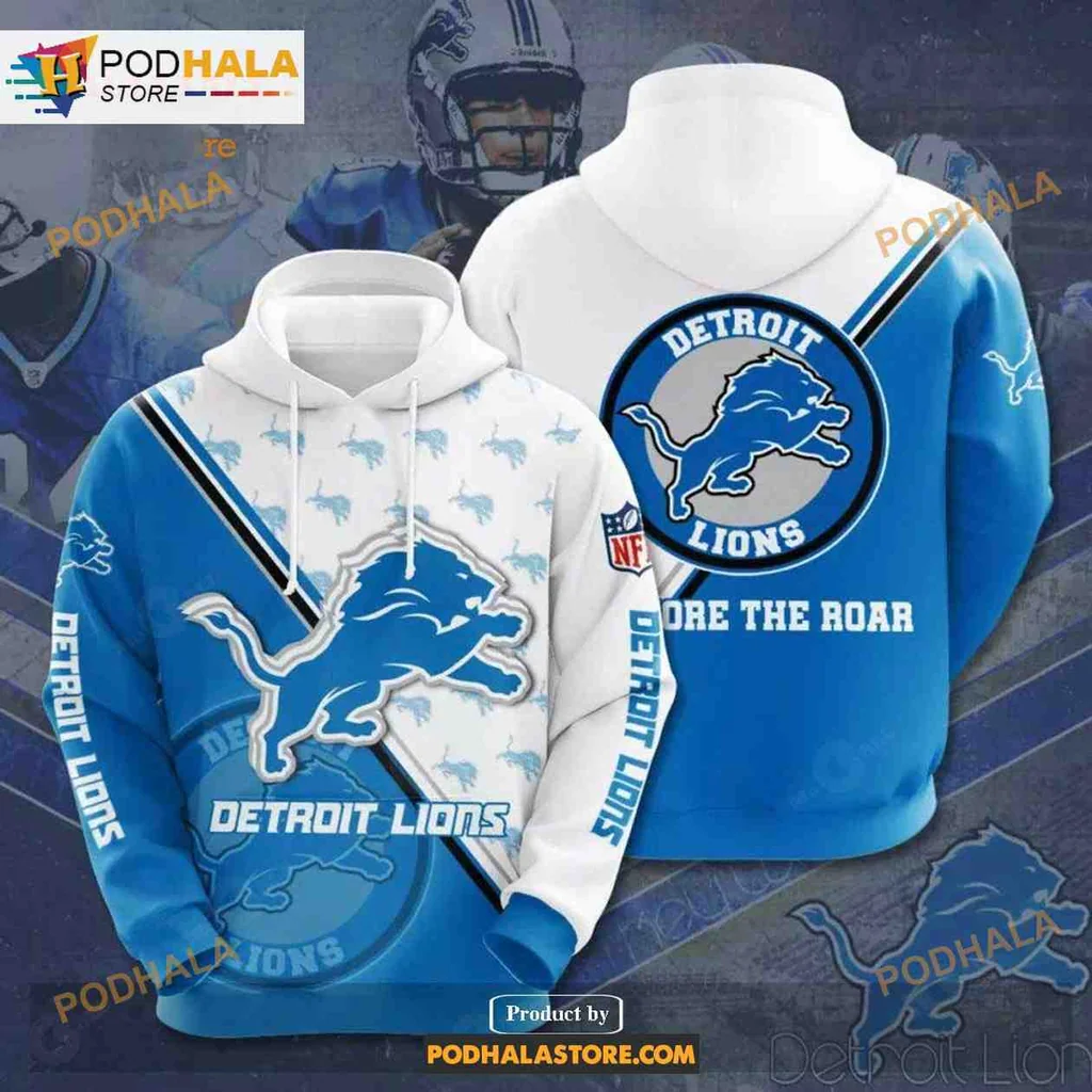 Dynamic Detroit Lions 3d Hoodie Featuring Team Logo And Roar The Roar