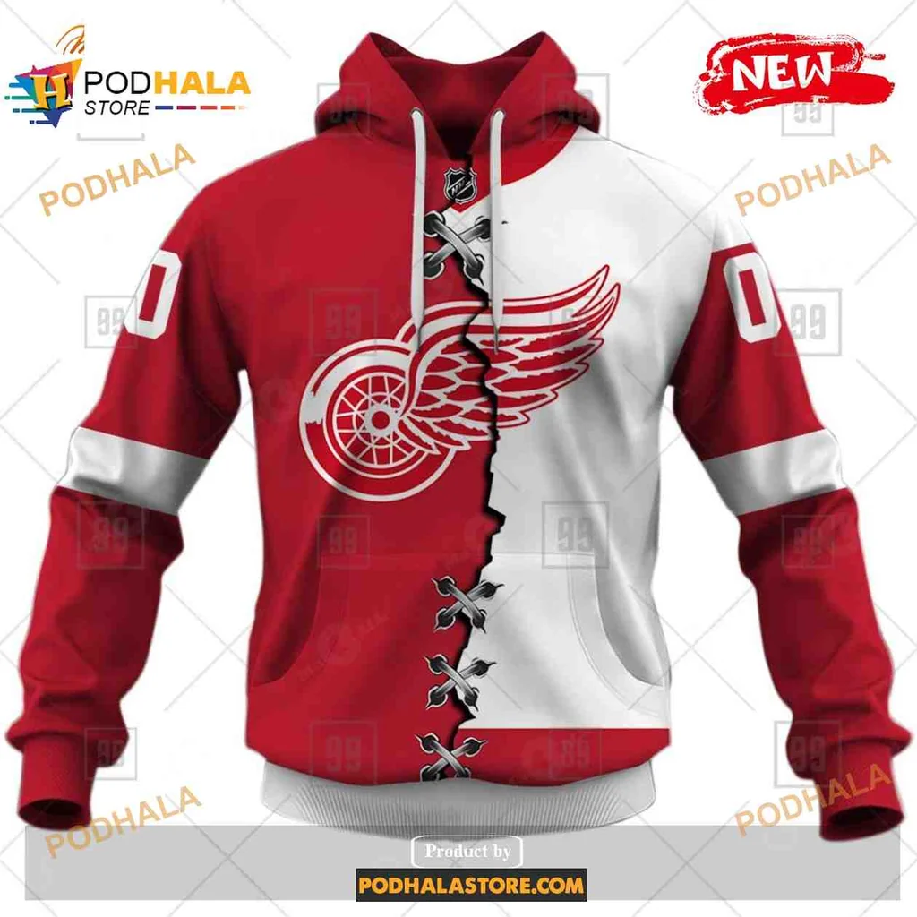 Dynamic Detroit Red Wings 3d Hoodie With Iconic Winged Wheel Logo