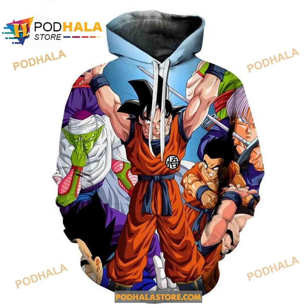 Dynamic Dragon Ball Goku 3d Hoodie Featuring Iconic Characters And Action Pose