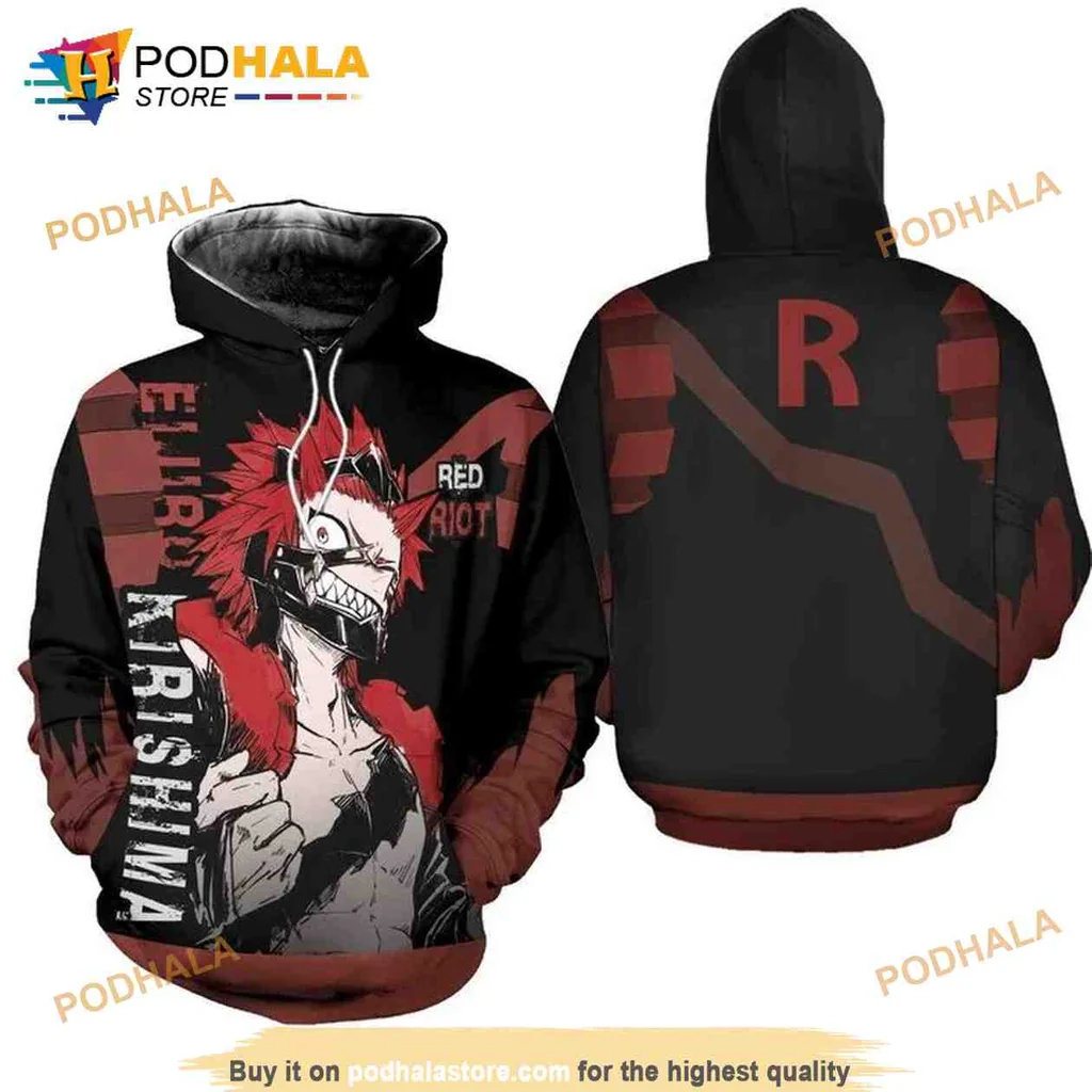 Dynamic Eijirou Kirishima Red Riot 3d Hoodie From My Hero Academia