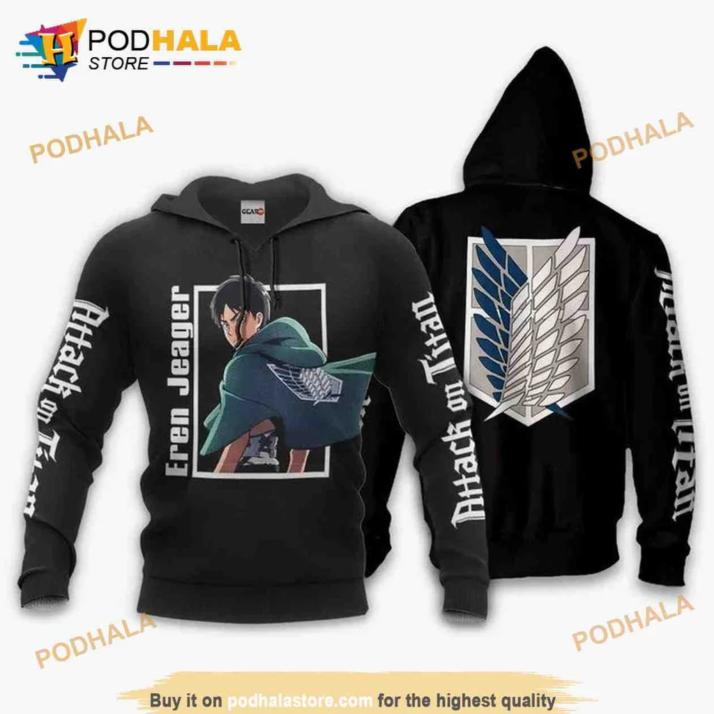 Dynamic Eren Jeager 3d Hoodie With Wings Of Freedom Emblem