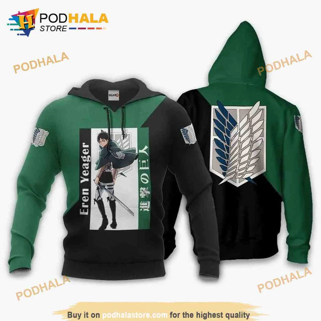 Dynamic Eren Yeager 3d Hoodie Featuring Iconic Wings Of Freedom Design