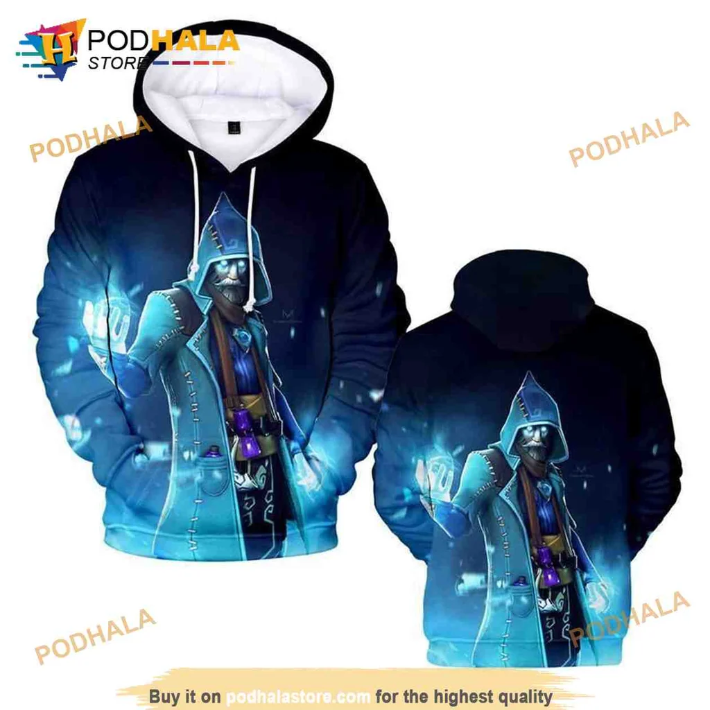 Dynamic Fortnite Character 3d Hoodie With Vibrant Blue Design