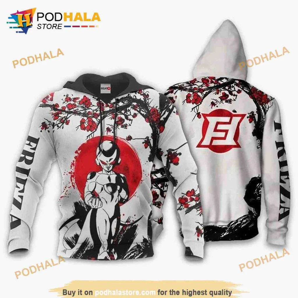 Dynamic Frieza Dragon Ball 3d Hoodie Featuring Rising Sun And Floral Design
