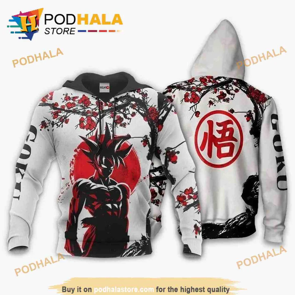 Dynamic Goku Dragon Ball 3d Hoodie With Cherry Blossom Design