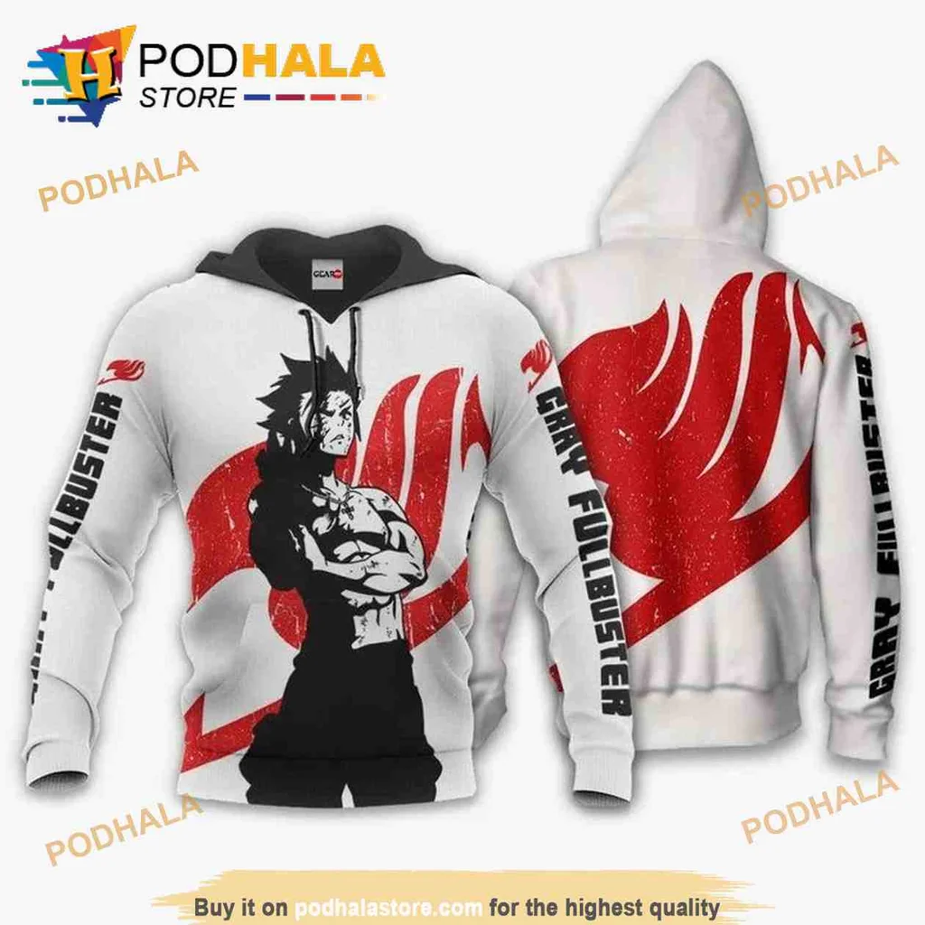 Dynamic Gray Fullbuster 3d Hoodie Featuring Bold Dragon Emblem Design