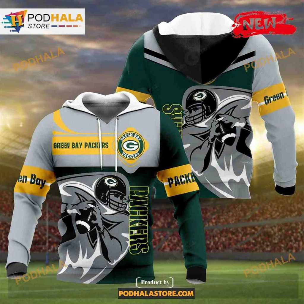 Dynamic Green Bay Packers 3d Hoodie With Football Player Action Design