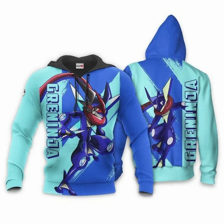 Dynamic Greninja Pokemon 3d Hoodie, Vibrant Anime Graphic Design