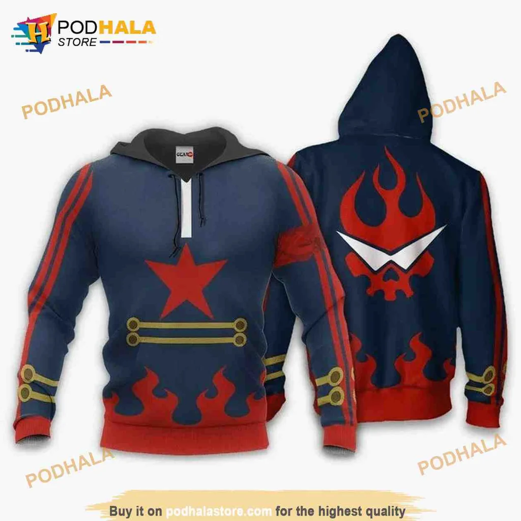 Dynamic Gurren Lagann Hoodie With Bold Red Star And Skull Design