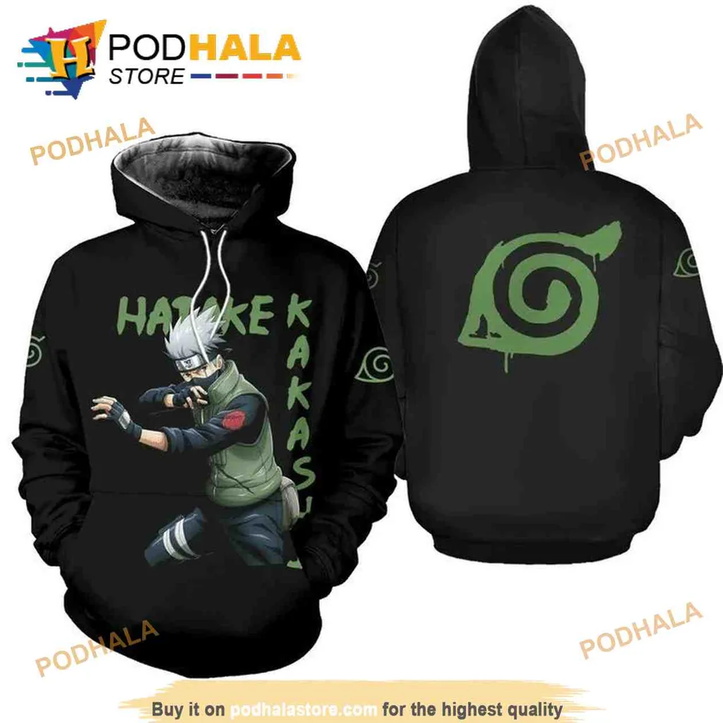Dynamic Hatake Kakashi 3d Hoodie Featuring Konoha Symbol Design