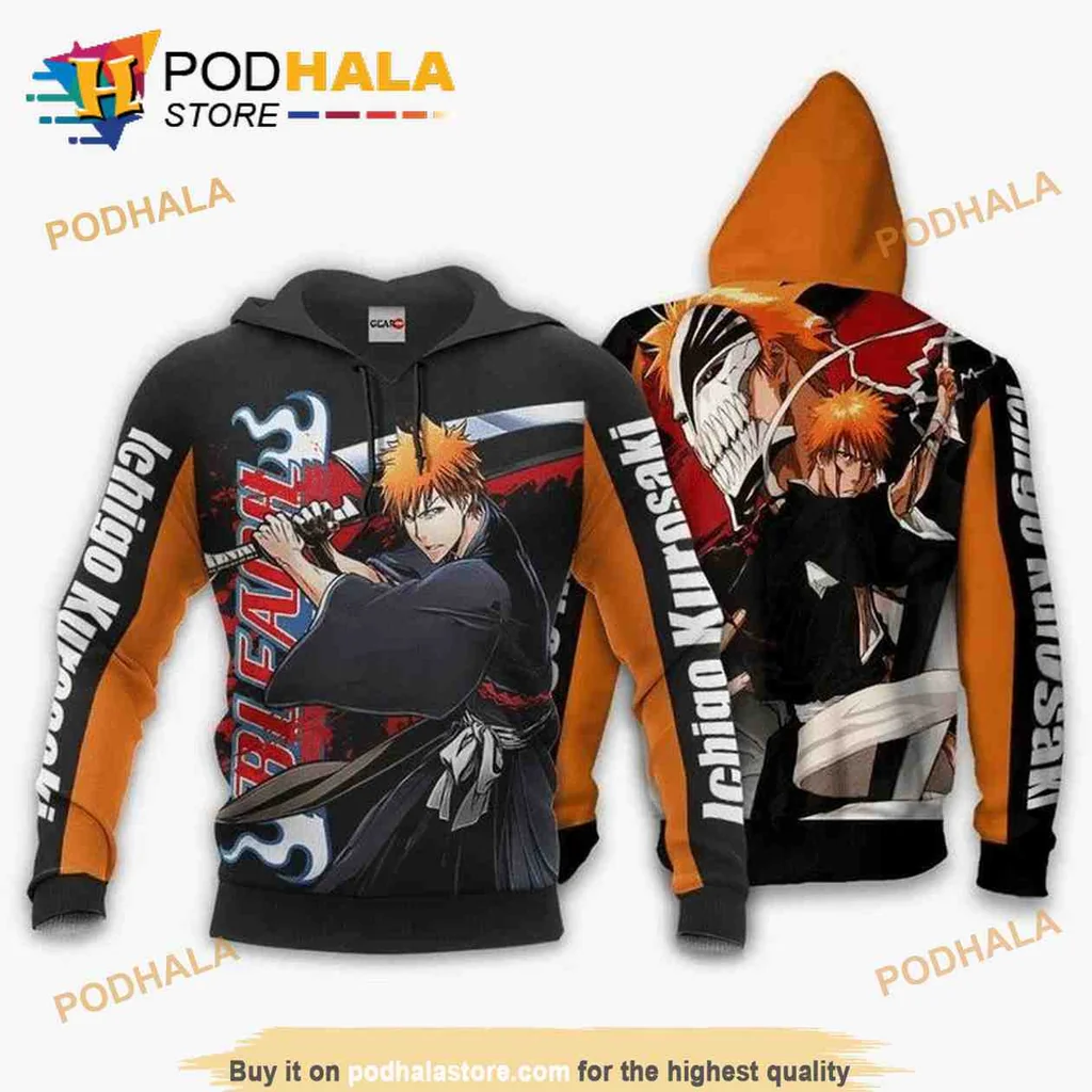 Dynamic Ichigo Kurosaki Bleach 3d Hoodie With Fierce Sword Design