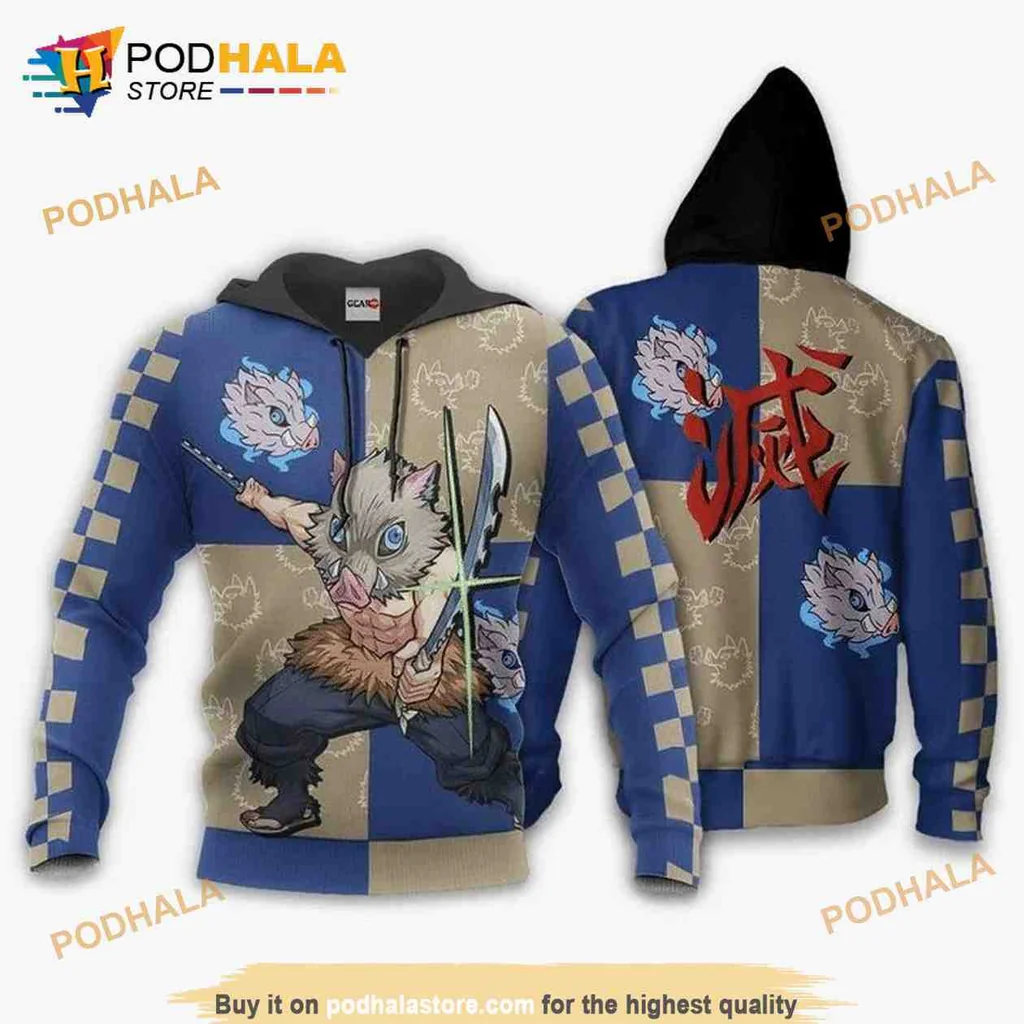 Dynamic Inosuke Boar Character 3d Hoodie Featuring Energetic Anime Design