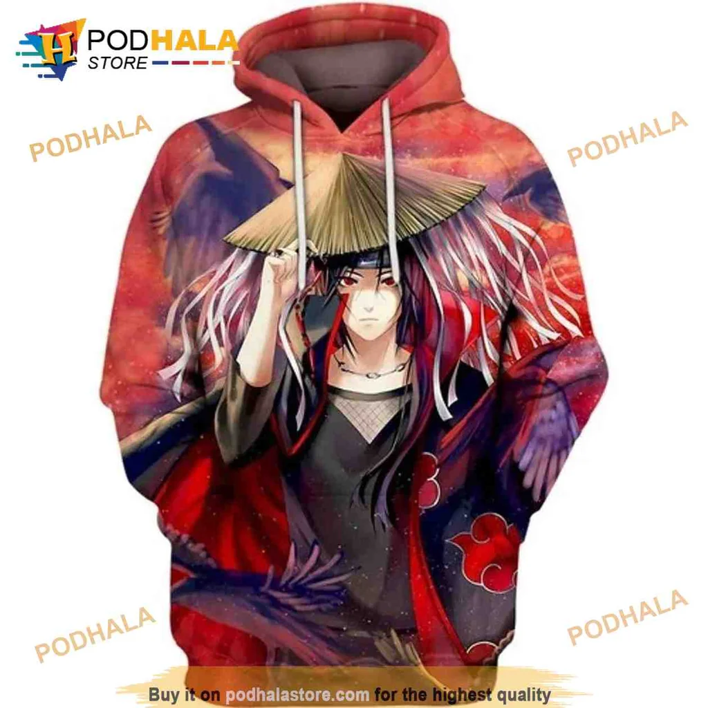Dynamic Itachi Uchiha Hoodie With Striking Black And Red Wings Design