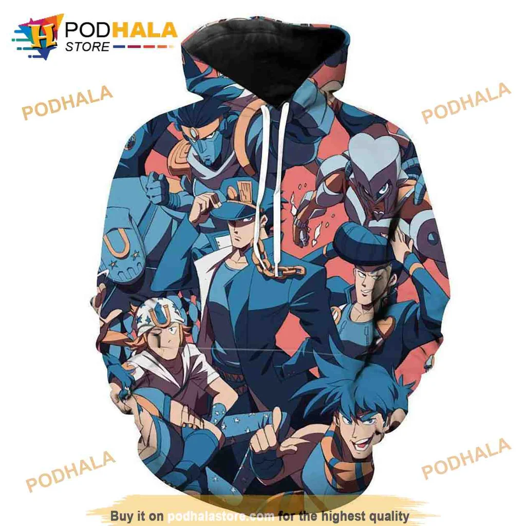 Dynamic Jojo Characters 3d Hoodie Featuring Action Packed Anime Design