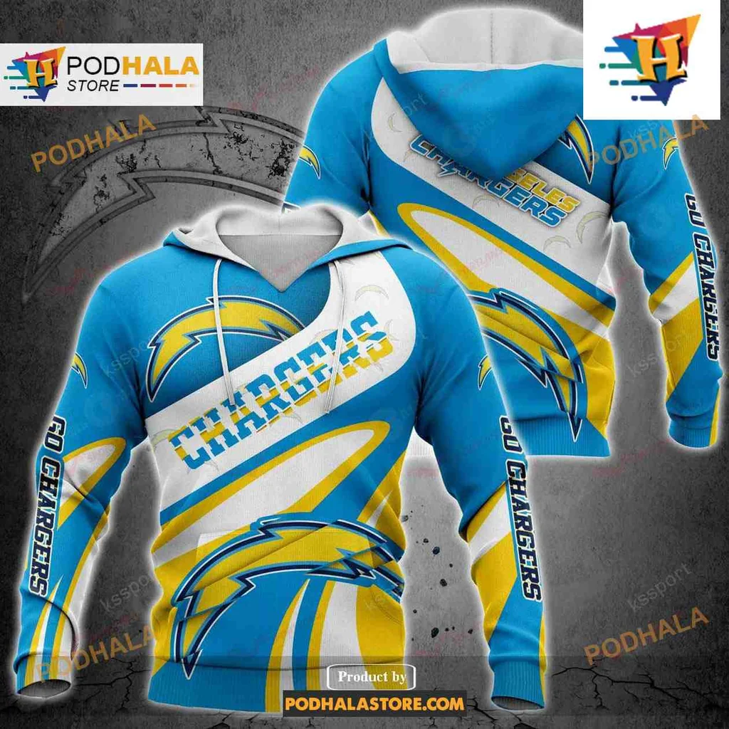 Dynamic Los Angeles Chargers 3d Hoodie, Go Chargers Lightning Bolt Design