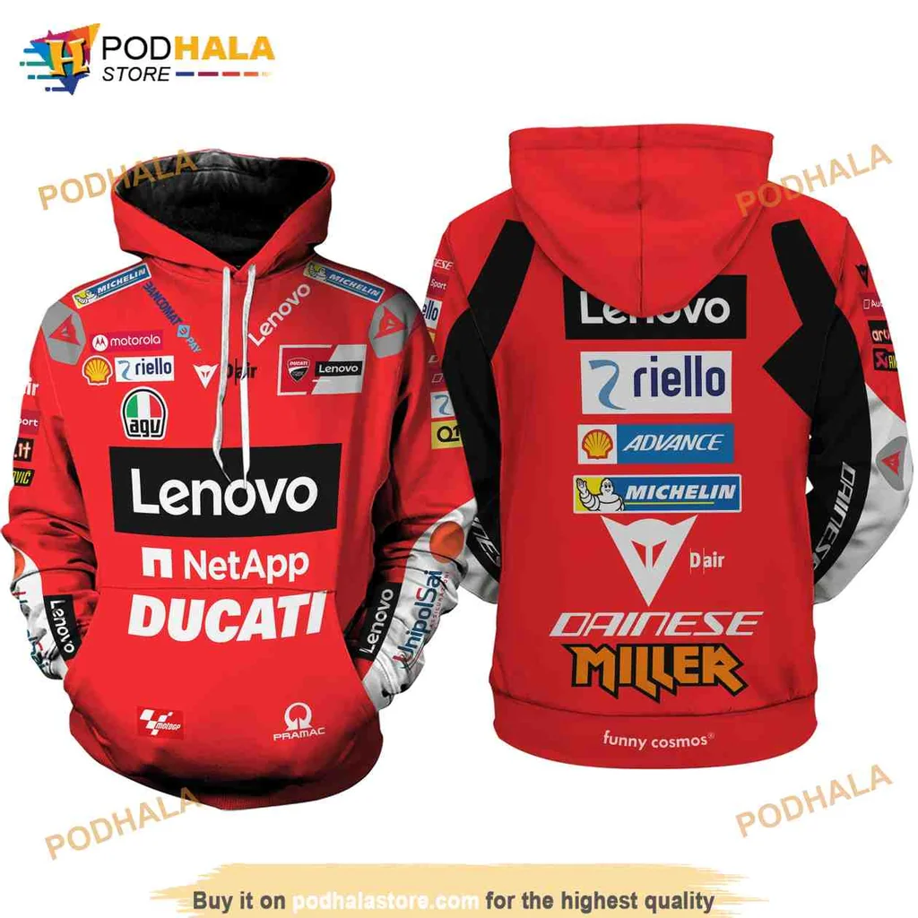 Dynamic Moto Gp Racing 3d Hoodie With Vibrant Red Background And Logos