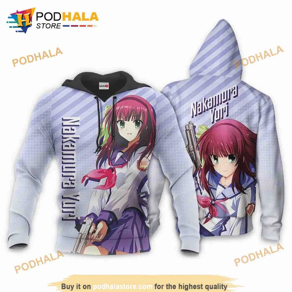 Dynamic Nakamura Yuri Angel Beats 3d Hoodie Featuring Action Pose Design