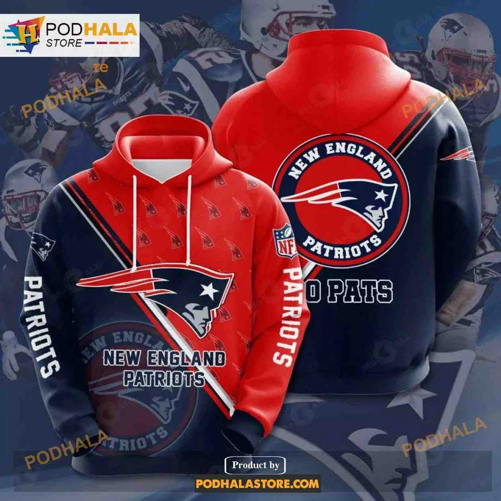 Dynamic New England Patriots 3d Hoodie Featuring Bold Team Logo Design
