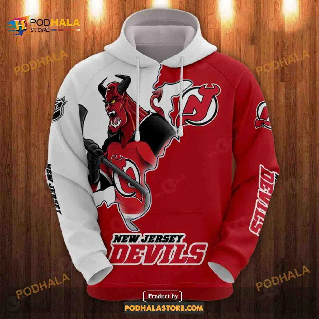 Dynamic New Jersey Devils 3d Hoodie Featuring Bold Devil Character And Logo