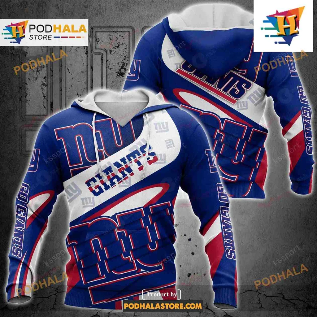 Dynamic New York Giants 3d Hoodie, Bold Team Logo Design For Sports Fans