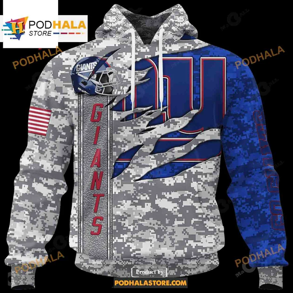 Dynamic New York Giants Camo 3d Hoodie With Patriotic Design