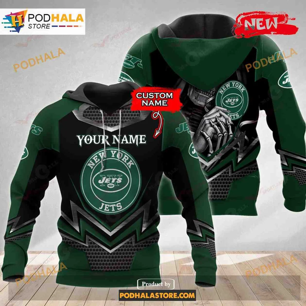 Dynamic New York Jets Skull 3d Hoodie With Football Helmet Design