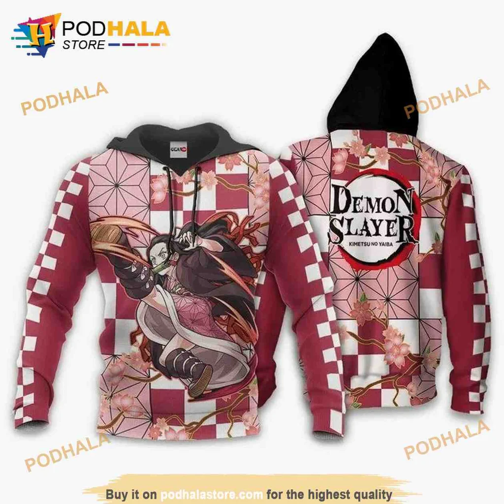 Dynamic Nezuko Demon Slayer 3d Hoodie Featuring Cherry Blossom Design