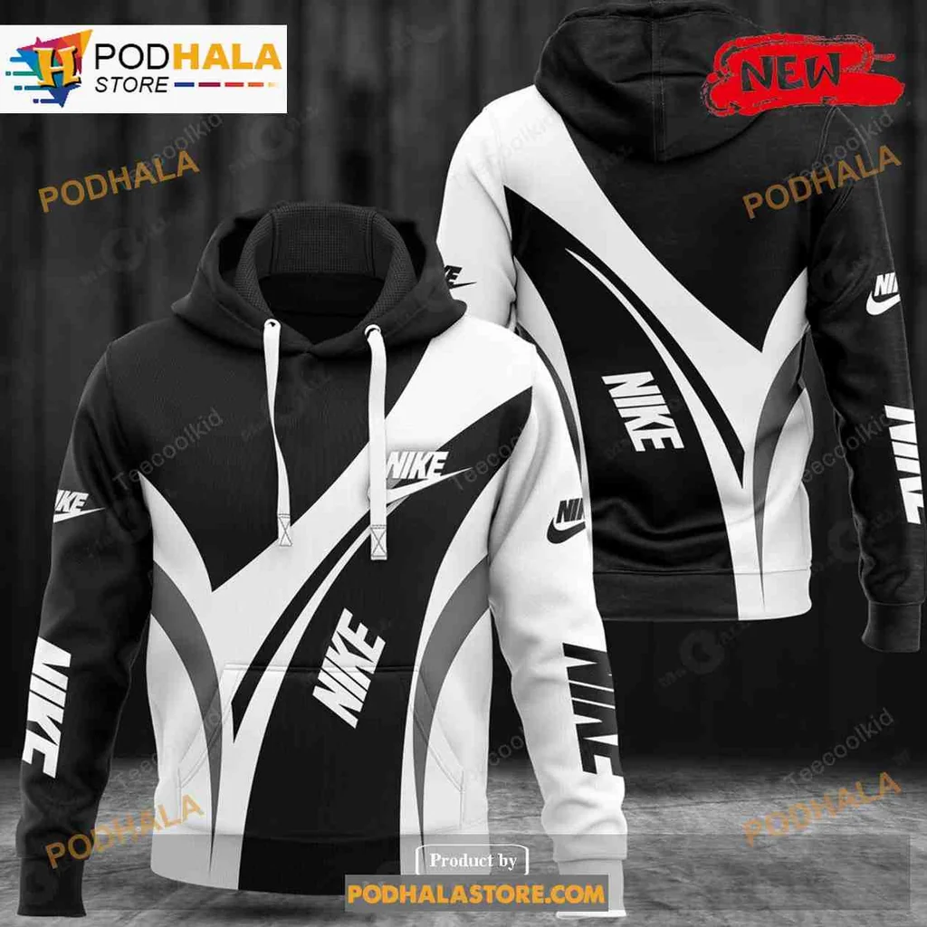 Dynamic Nike Black White 3d Hoodie With Bold Design And Modern Style