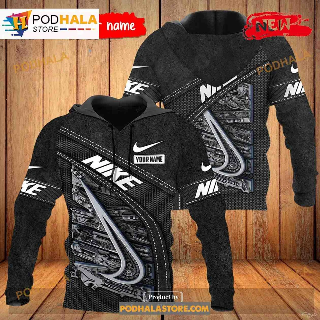 Dynamic Nike Sneaker Pattern 3d Hoodie With Black And Gray Design