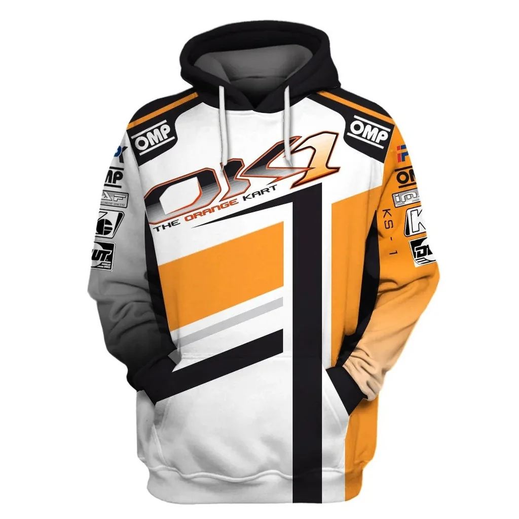 Dynamic Orange Kart Racing 3d Hoodie Featuring Ok1 And The Orange Kart Design