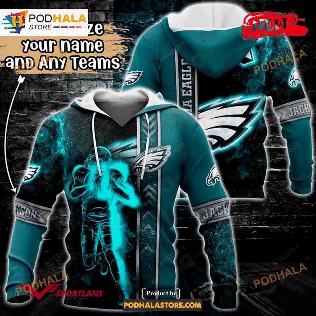 Dynamic Philadelphia Eagles 3d Hoodie Featuring Player Action Design