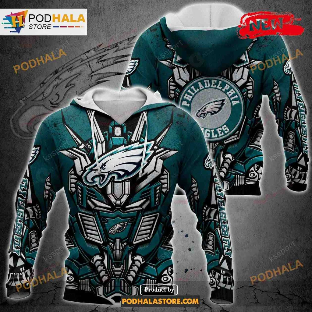 Dynamic Philadelphia Eagles 3d Hoodie With Futuristic Eagle Emblem Design