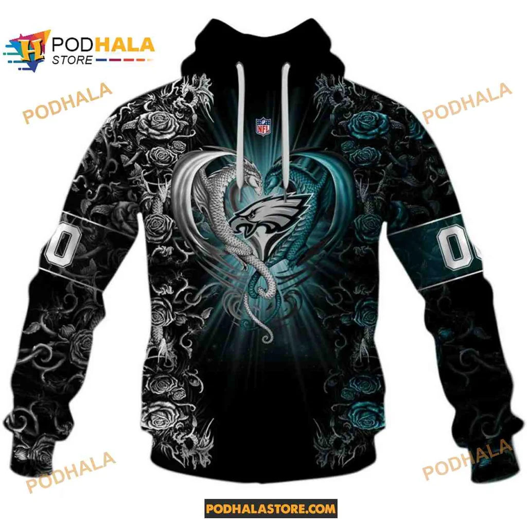 Dynamic Philadelphia Eagles Dragon Floral 3d Hoodie With Striking Graphics