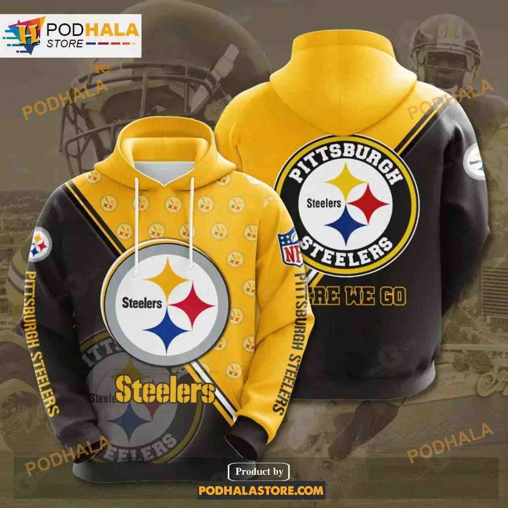 Dynamic Pittsburgh Steelers 3d Hoodie With Team Logo And Here We Go Phrase