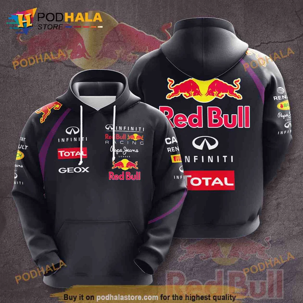 Dynamic Red Bull Racing 3d Hoodie With Vibrant Sponsor Logos