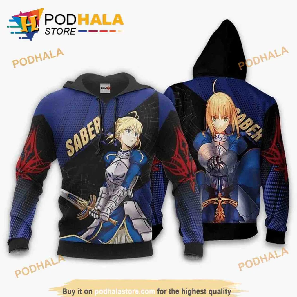 Dynamic Saber Fate Stay Night 3d Hoodie With Iconic Armor And Sword Design