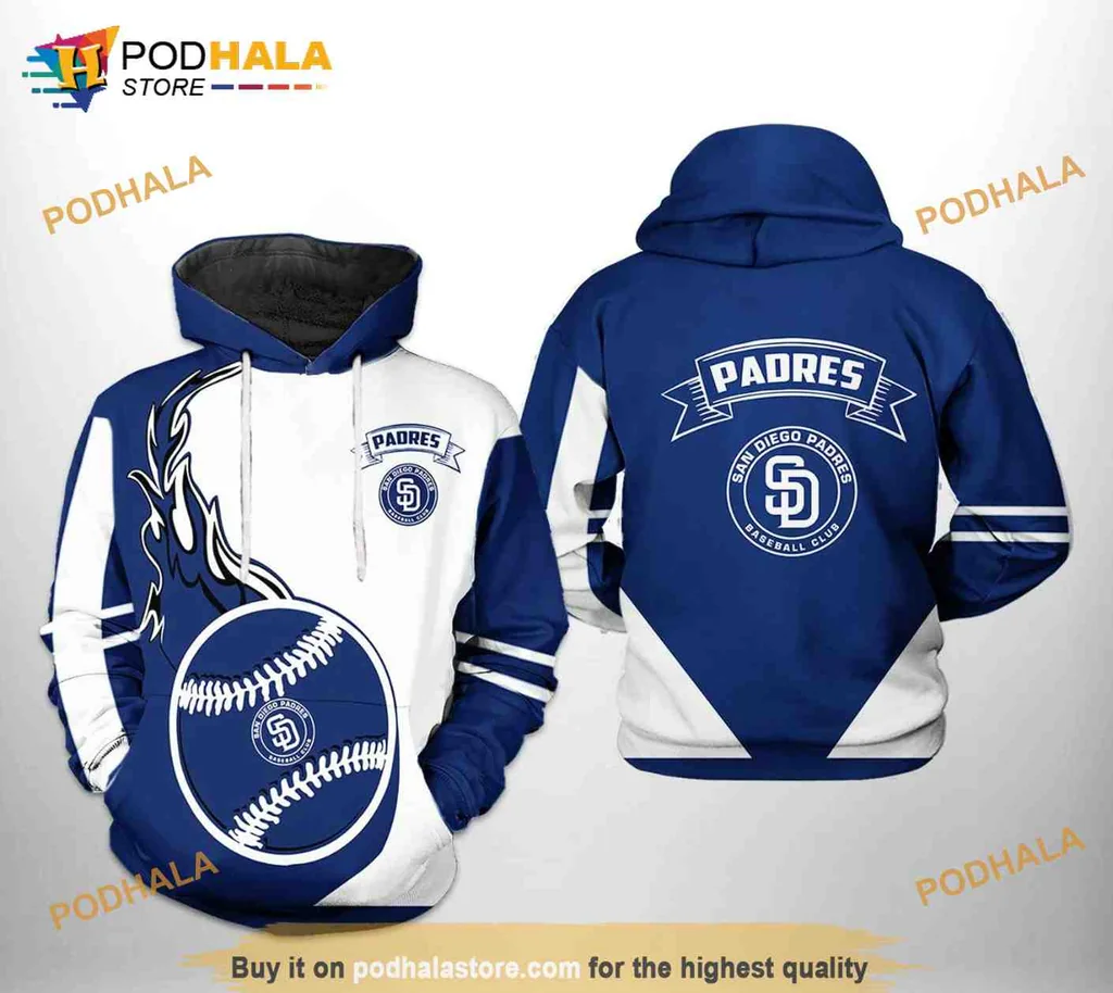 Dynamic San Diego Padres 3d Hoodie With Bold Flames Design
