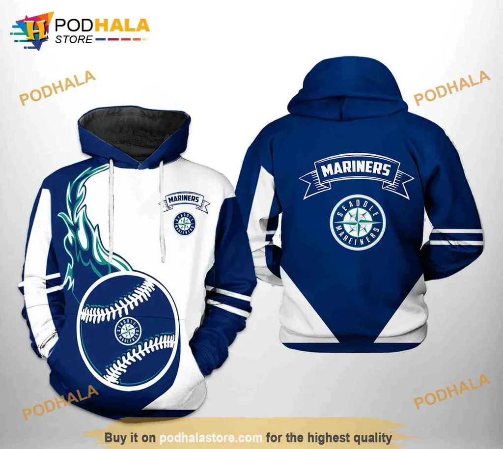 Dynamic Seattle Mariners Baseball 3d Hoodie With Bold Flame Design