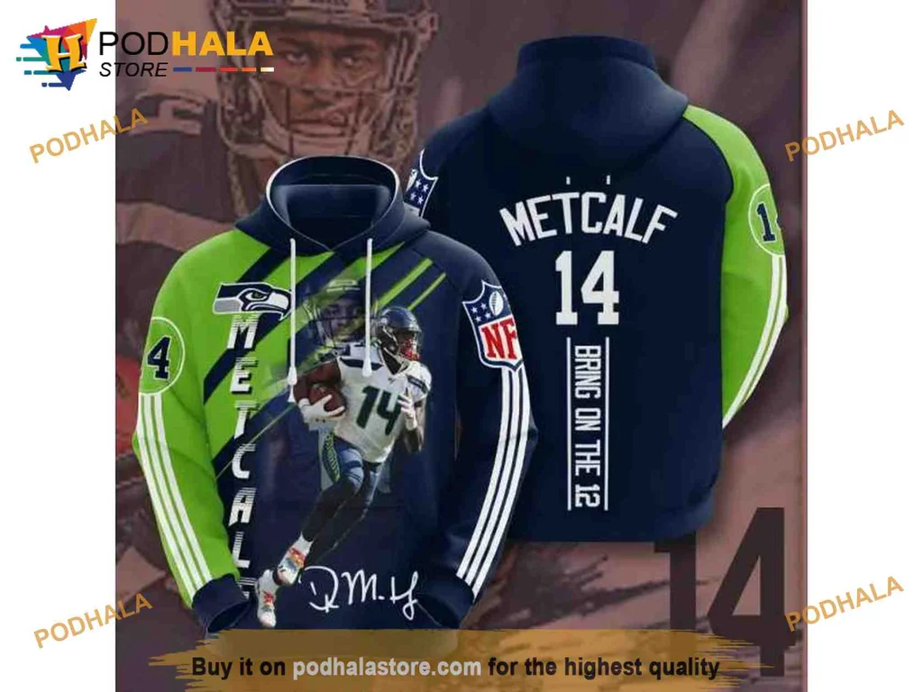 Dynamic Seattle Seahawks 3d Hoodie Featuring D K Metcalf In Action