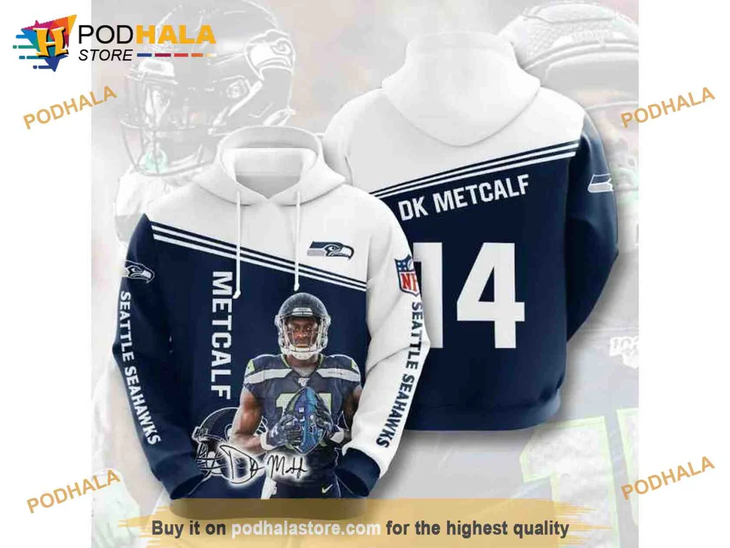 Dynamic Seattle Seahawks Dk Metcalf 3d Hoodie Featuring Player Action Design