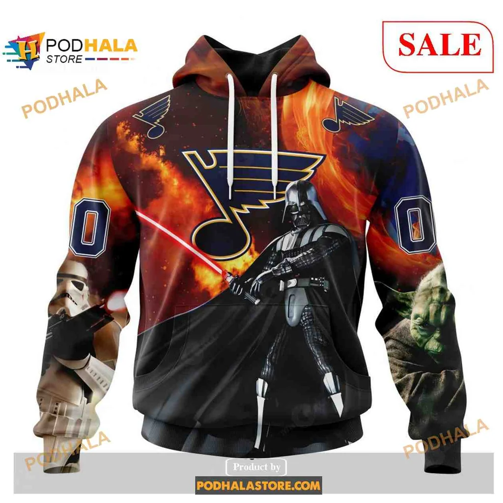 Dynamic St Louis Blues Star Wars Hoodie Featuring Darth Vader And Yoda
