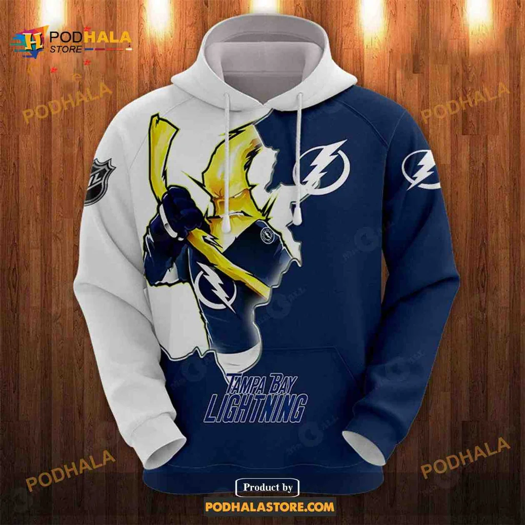 Dynamic Tampa Bay Lightning 3d Hoodie Featuring Bold Hockey Player Design