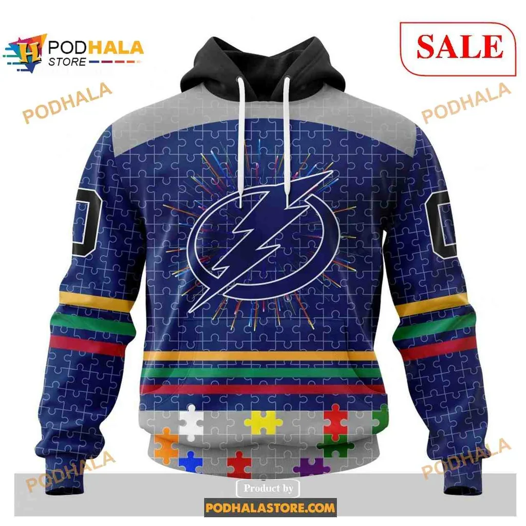 Dynamic Tampa Bay Lightning Autism Awareness Hoodie With Colorful Puzzle Design