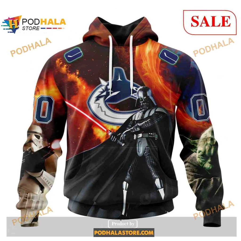 Dynamic Vancouver Canucks Star Wars 3d Hoodie Featuring Darth Vader And Stormtrooper