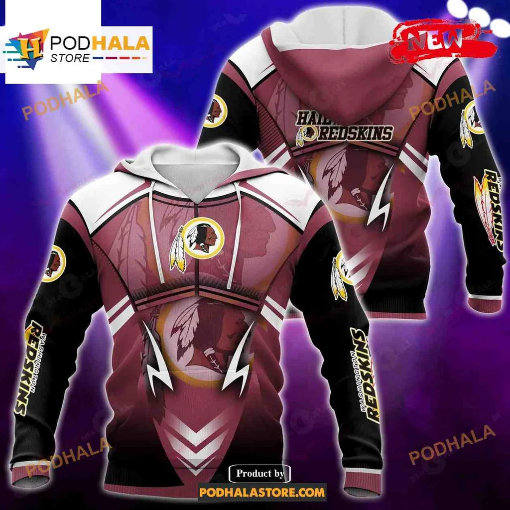 Dynamic Washington Redskins 3d Hoodie With Bold Logo And Lightning Design