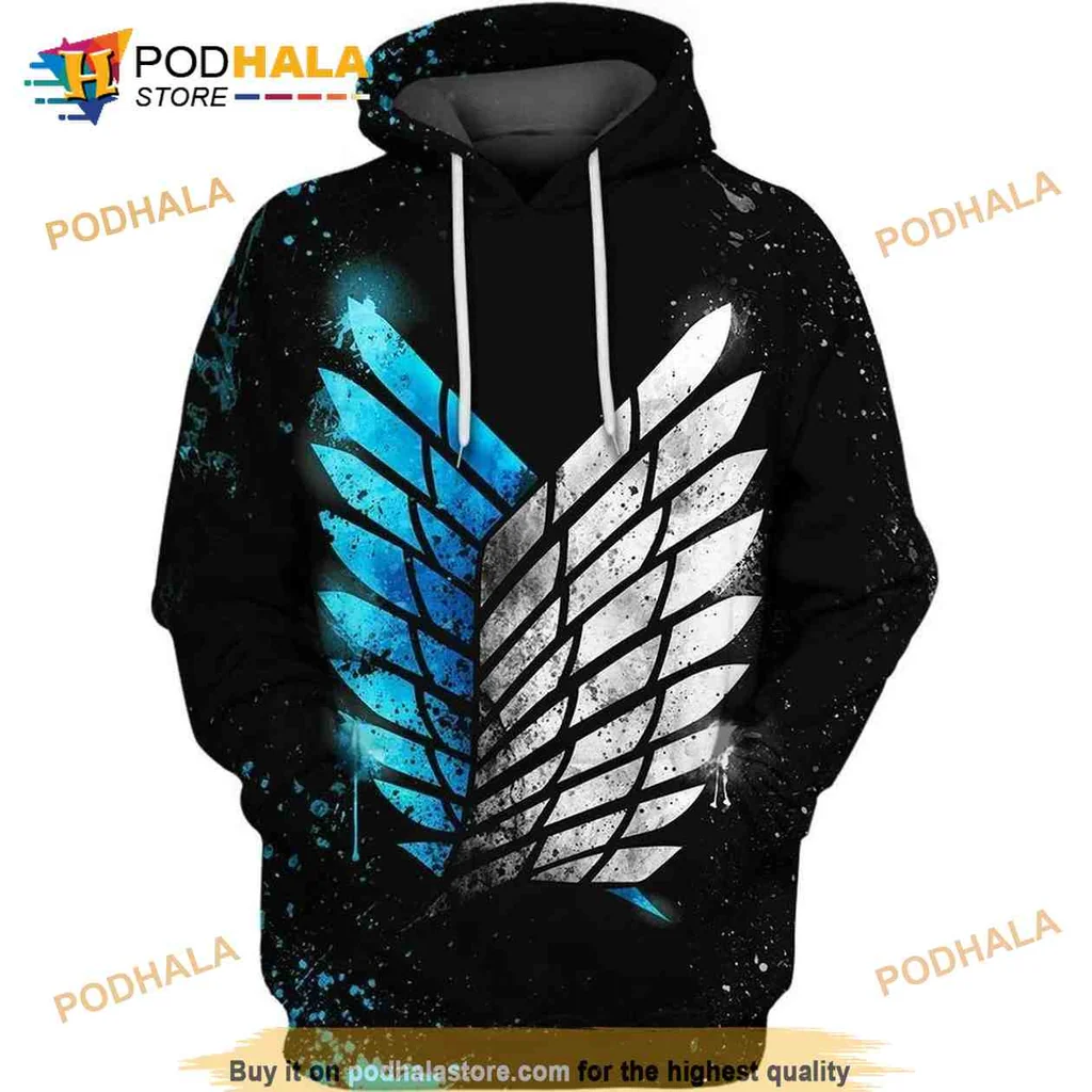 Dynamic Wings Attack On Titan 3d Hoodie With Bold Graphic Design