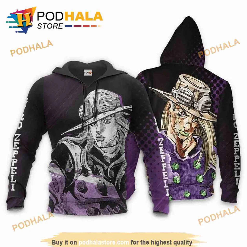 Dynamic Zeppeli Jojo 3d Hoodie Featuring Intense Anime Design