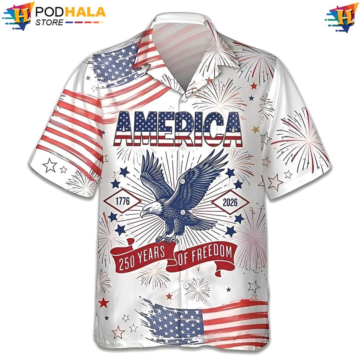 Eagle And Liberty Hawaiian Shirt USA 250th Anniversary Patriotic Freedom